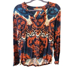La Fee Maraboutee Ecovero Viscose Floral Ikat Blouse Blue Auburn NWT Size 42